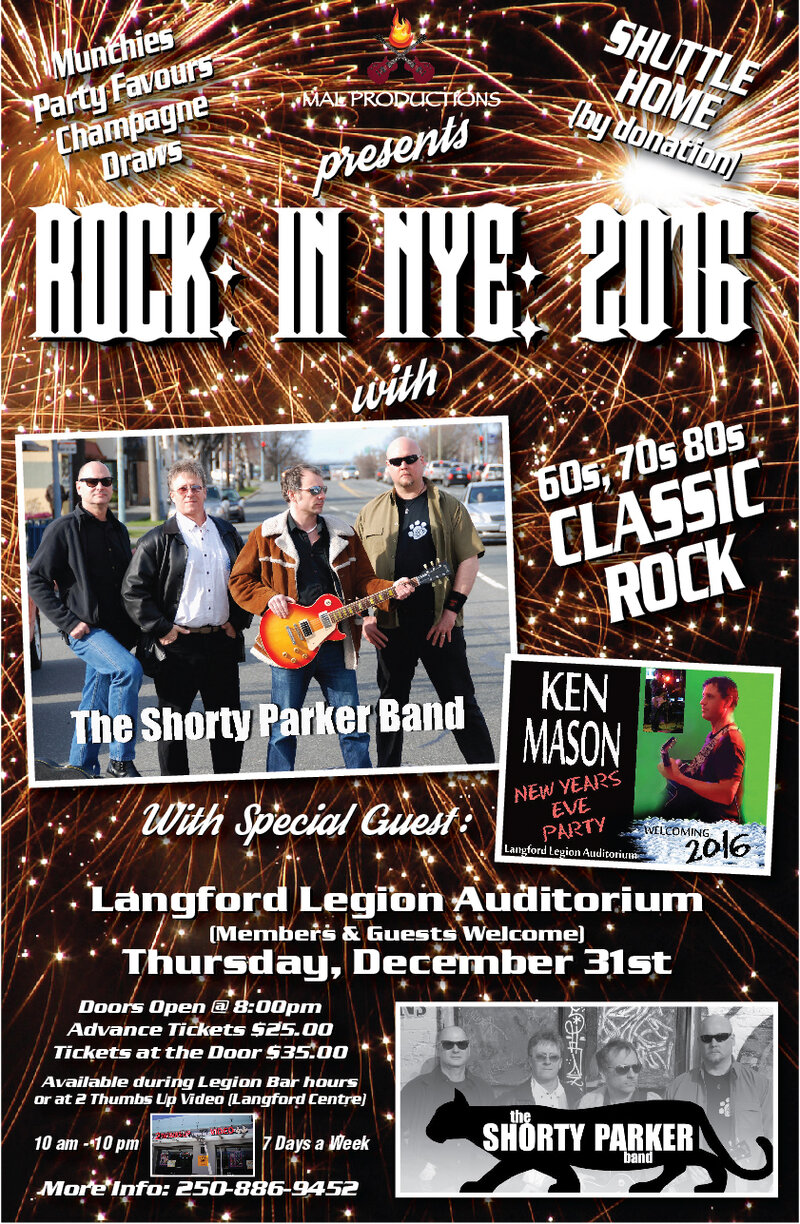 New Years Eve 2016: The Shorty Parker Band, Ken Mason @ Langford Legion (Prince Edward) Dec 31 2015 - May 6th @ Langford Legion (Prince Edward)