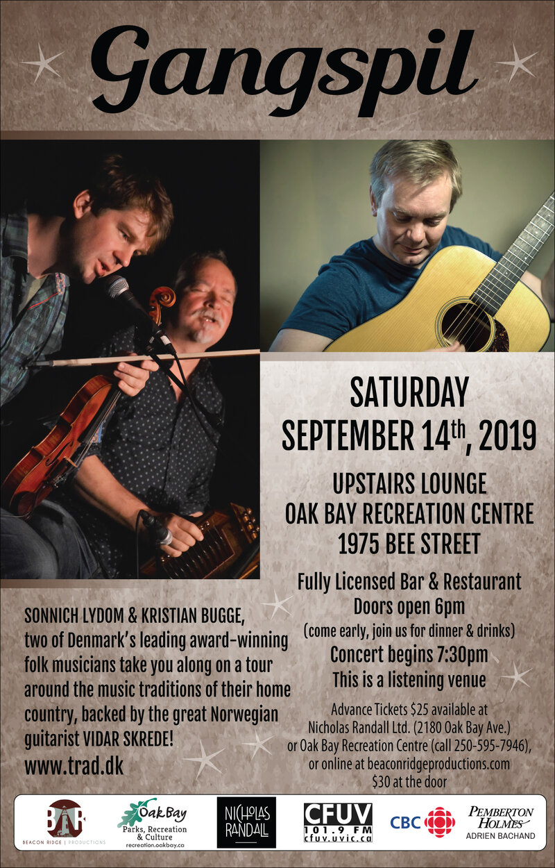 Scandinavian Folk Trio: Gangspil @ Recreation Oak Bay Sep 14 2019 - May 6th @ Recreation Oak Bay