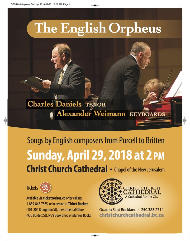 The English Orpheus: Charles Daniels, tenor, Alexander Weimann, harpsichord & piano @ Christ Church Cathedral Chapel of the New Jerusalem - Apr 29, 2018