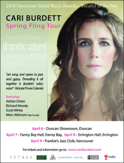 Spring Fling Tour: Cari Burdett, Adrian Dolan (piano, mandolin), Richard Moody (violin, viola, mandolin, Scott White (bass) @ Duncan Showroom Apr 6 2017 - May 8th @ Duncan Showroom