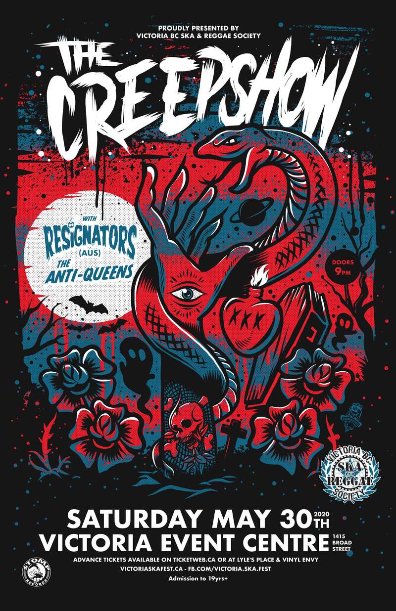 THE CREEPSHOW, THE RESIGNATORS & THE ANTI-QUEENS: The Creepshow, The Resignators, The Anti-Queens @ Victoria Event Centre May 30 2020 - May 7th @ Victoria Event Centre