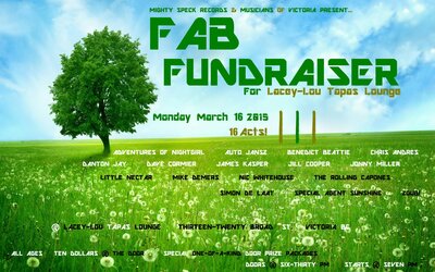 FAB FUNDRAISER * 16 local acts: James Kasper, Adventures of Nightgirl, Zoubi Arros, Danton Jay, Nic Whitehouse, The Rolling  Capones , Simon de Laat, Chris Andres , Jill Cooper, Auto Jansz, Dave Cormier, Special agent sunshine @ Lacey-Lou Tapas Lounge - Mar 16, 2015