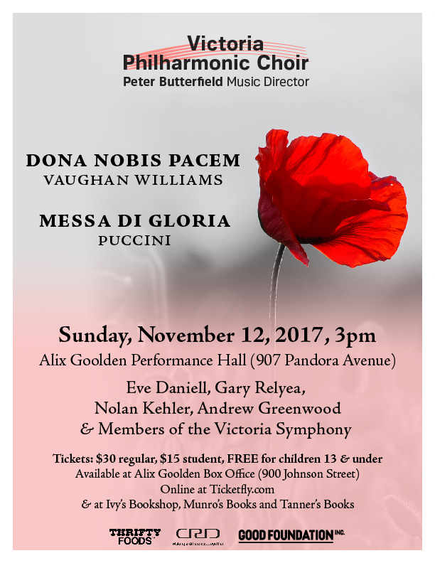 The Victoria Philharmonic Choir presents music by Vaughan Williams & Puccini @ Alix Goolden Performance Hall Nov 12 2017 - May 8th @ Alix Goolden Performance Hall