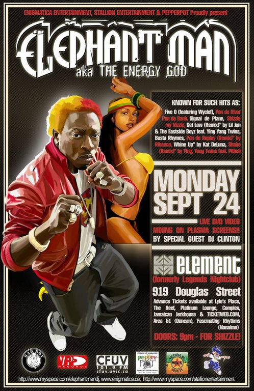 ELEPHANT MAN aka The Energy God in Victoria for shizzle!: ELEPHANT MAN, Clinton Walford @ Element Sep 24 2007 - May 6th @ Element