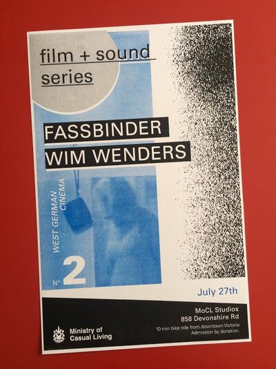 FILM + SOUND Series No. 2 : West German Cinema @ The Ministry of Casual Living Jul 27 2018 - Jul 20th @ The Ministry of Casual Living