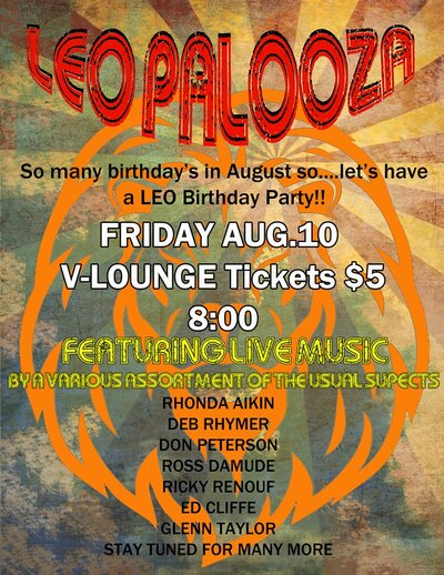 Leopalooza: Rhonda Aikin, Glenn Taylor, Deb Rhymer (Hunt), Don Peterson, Ross Damude, Rick Renouf, Ed Cliffe @ V-lounge Aug 10 2018 - Apr 30th @ V-lounge