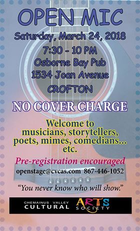 Open Mic @ Osborne Bay Pub  Mar 24 2018 - May 6th @ Osborne Bay Pub 