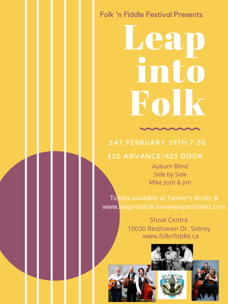 Leap into Folk: Auburn Blind  (Victoria), Side By Side, Mike Josh & Jim  (Victoria) @ Shoal Activity Centre - Feb 29, 2020