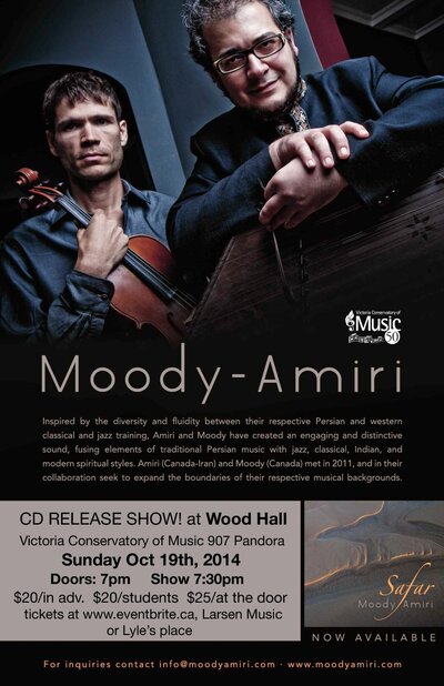 CD release concert: Moody Amiri @ Robin and Winifred Wood Recital Hall - Victoria Conservatory of  - Oct 19, 2014