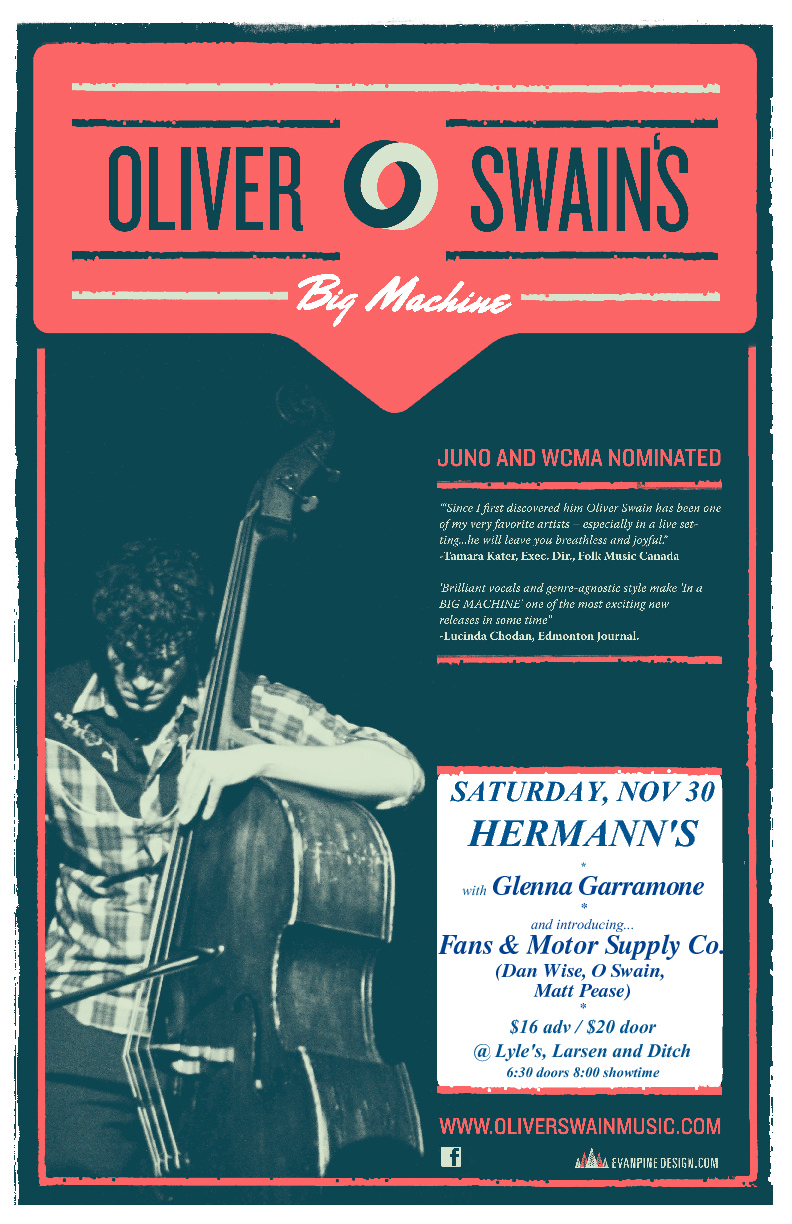 Oliver Swain's BIG MACHINE: Oliver Swain, Oliver Swain's BIG MACHINE, Fans & Motor Supply Co.,  @ Hermann's Jazz Club Nov 30 2013 - May 16th @ Hermann's Jazz Club