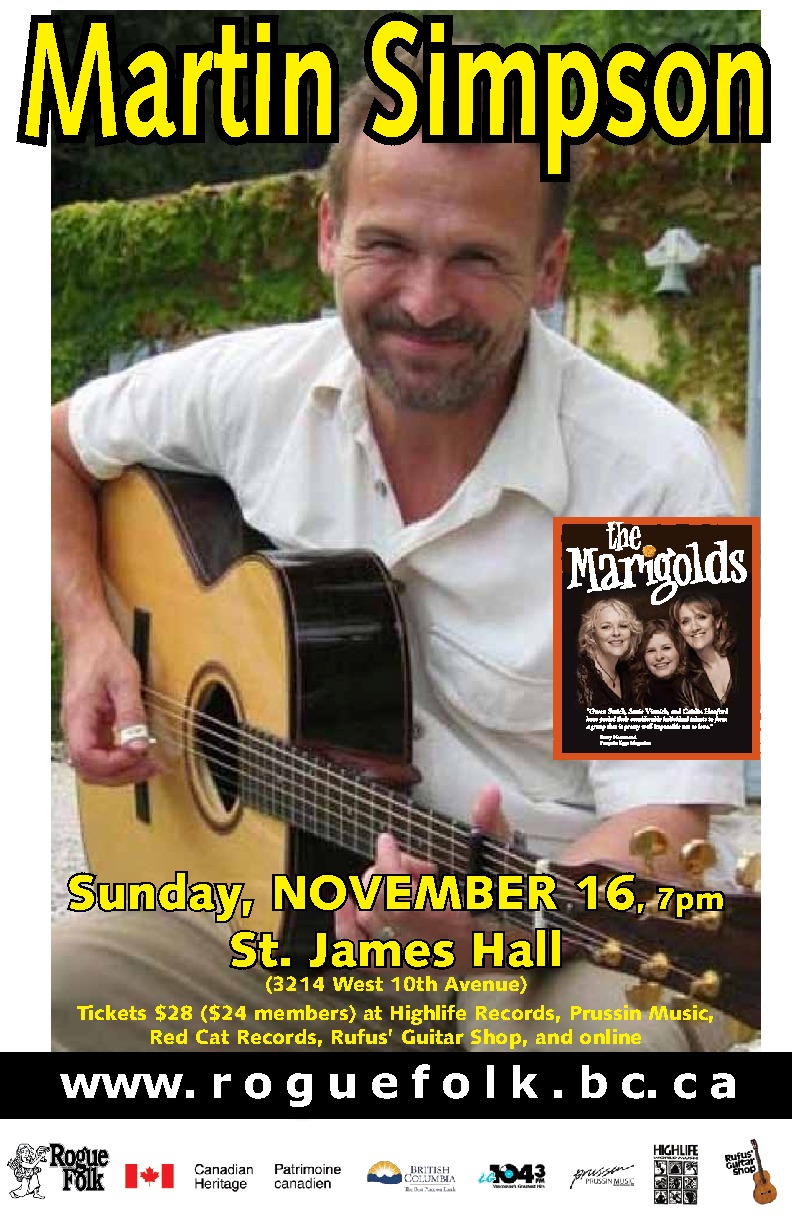 Martin Simpson, The Marigolds @ St. James Community Hall Nov 16 2014 - May 6th @ St. James Community Hall