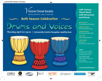 Drums and Voices: Victoria Choral Society @ The Farquhar at UVic Apr 16 2015 - May 17th @ The Farquhar at UVic