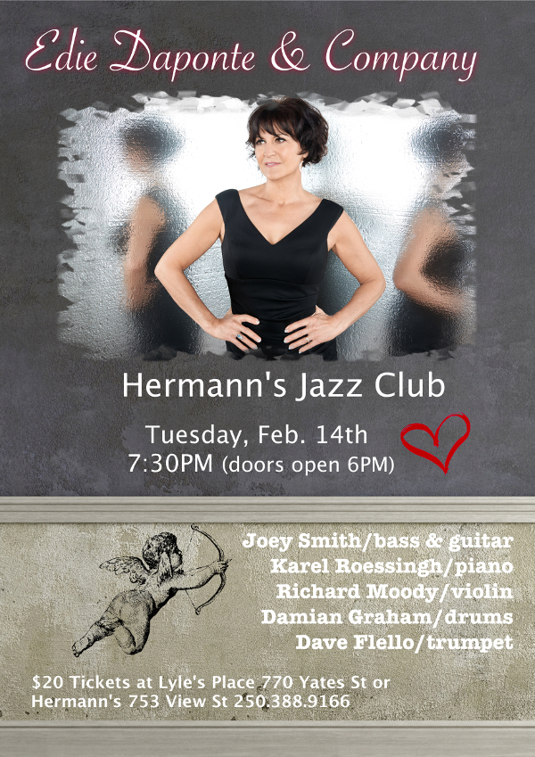 Sold out-Valentines Jazz Concert: Edie DaPonte, Joey Smith, Damian Graham, Karel Roessingh, Richard Moody, Dave Flello @ Hermann's Jazz Club Feb 14 2017 - May 6th @ Hermann's Jazz Club