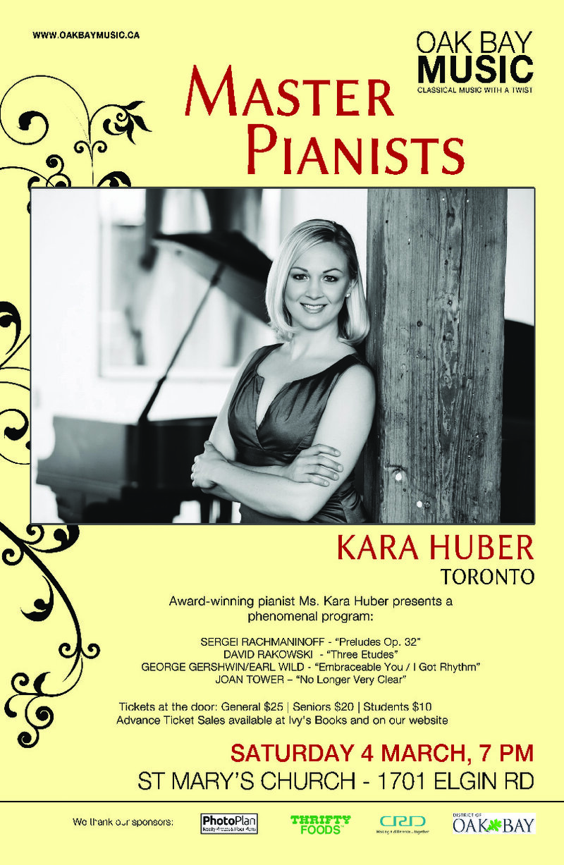 Master Pianists: Kara Huber (Toronto): Kara Huber  (pianist) @ St. Mary's Anglican Church Mar 4 2017 - Jun 6th @ St. Mary's Anglican Church