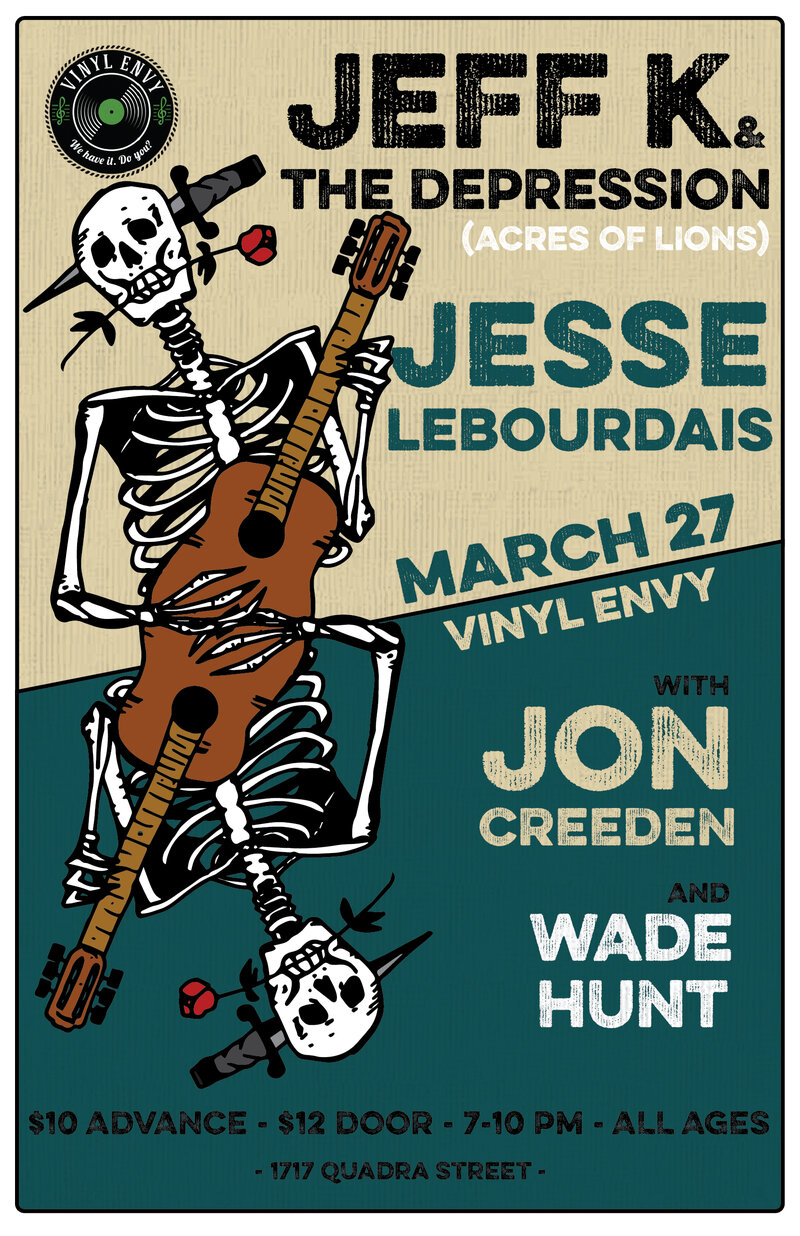 Jeff K and the Depression  (of Acres of Lions), Jesse LeBourdais (Vancouver, BC), Wade Hunt (Victoria, BC), Jon Creeden (Ottawa, ON) @ Vinyl Envy Mar 27 2020 - May 6th @ Vinyl Envy