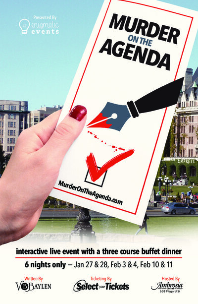 Murder on the Agenda: Bill Nance, Sonja Millar, Danny McFarlane, Sophie Chappell, Bret Newton @ Ambrosia Banquet & Events Jan 27 2017 - May 6th @ Ambrosia Banquet & Events