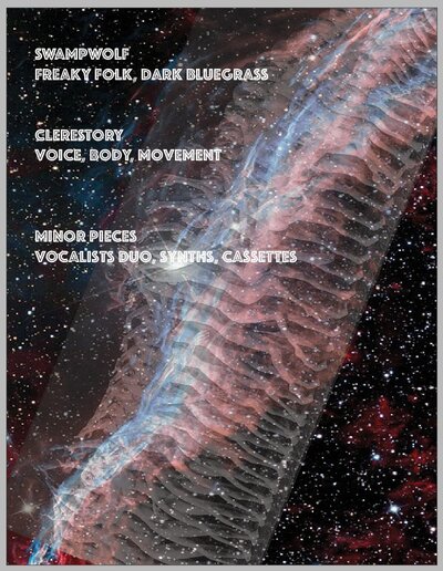 SwampWolf (freak folk / dark bluegrass), Clerestory   (jazz vocalist / movement), Minor Pieces   (vocalist duo / experimental electronics) @ The Gold Saucer Jan 27 2018 - May 7th @ The Gold Saucer