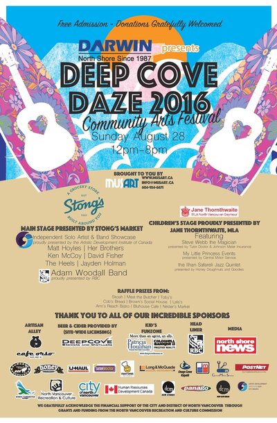 DEEP COVE DAZE 2016: Adam Woodall Band, Deep Cove Big Band, Matt Hoyles, Her Brothers, Ken McCoy Band, The Heels, David Fisher, Jayden Holman @ Panorama Park - Aug 28, 2016