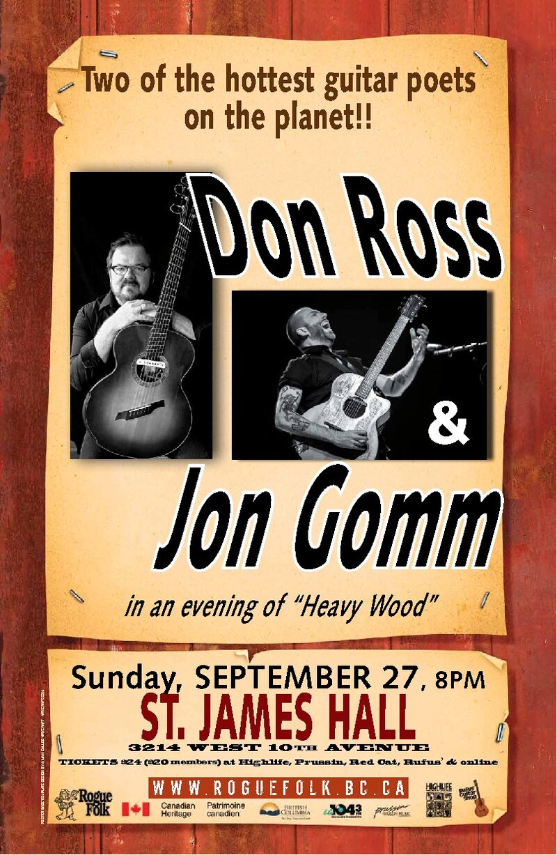 Don Ross , Jon Gomm @ St. James Community Hall Sep 27 2015 - Apr 30th @ St. James Community Hall