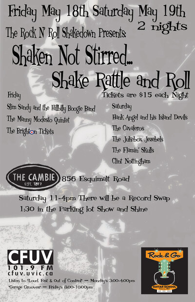 Slim Sandy & the Hillbilly Boogie Gang, The Manny Modesto Quintet, The Brighton Tickets @ The Cambie at the  Esquimalt Inn May 18 2012 - May 7th @ The Cambie at the  Esquimalt Inn