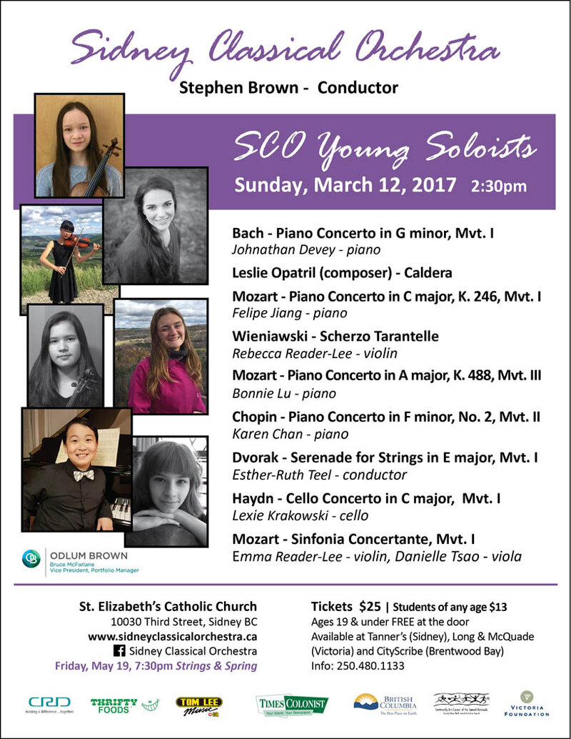 Sidney Classical Orchestra's Young Soloist Concert: Sidney Classical Orchestra @ St Elizabeths Church - Mar 12, 2017