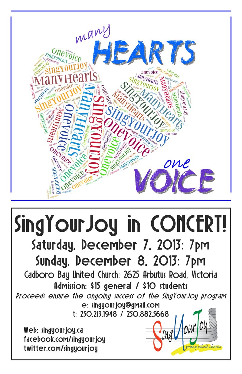 SingYourJoy Young Adult Chorus @ Cadboro Bay United Church Dec 7 2013 - May 8th @ Cadboro Bay United Church