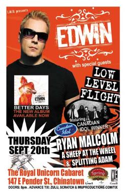 EDWIN, LOW LEVEL FLIGHT, A Sheep at the Wheel, Splitting Adam @ Royal Unicorn Cabaret Sep 20 2007 - May 7th @ Royal Unicorn Cabaret