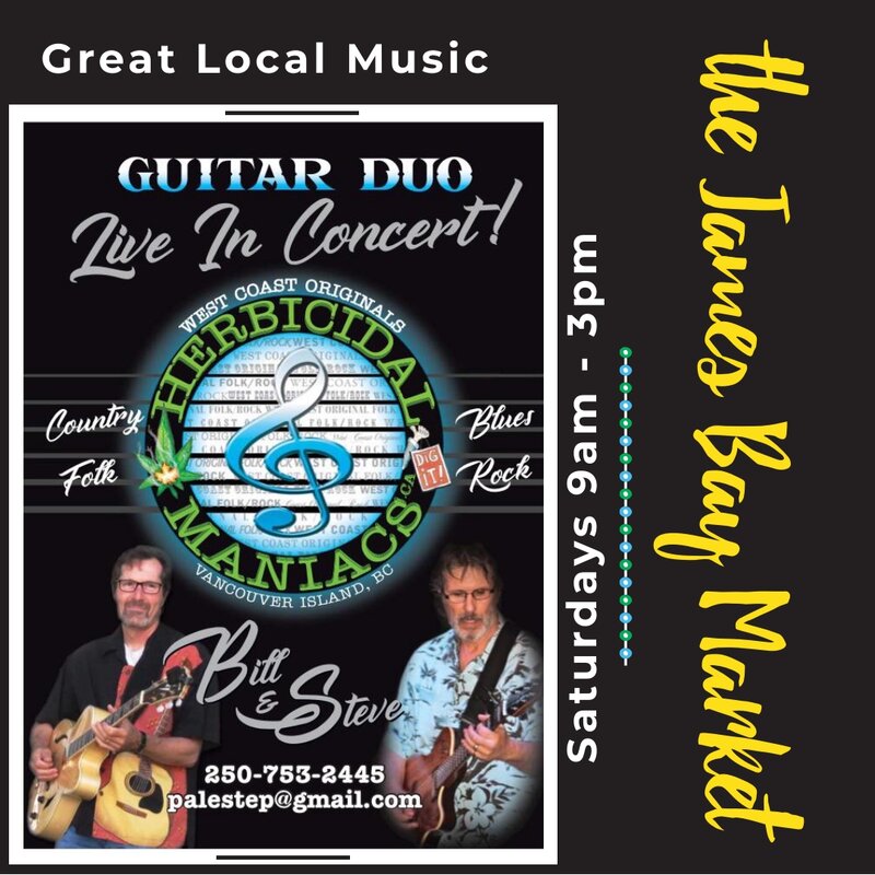 Free Live Local Music Every Saturday: Brad Prevedoros, Blake Candy with Danny Eberhardt, The Herbicidal Maniacs @ James Bay Market Society Sep 21 2019 - May 1st @ James Bay Market Society