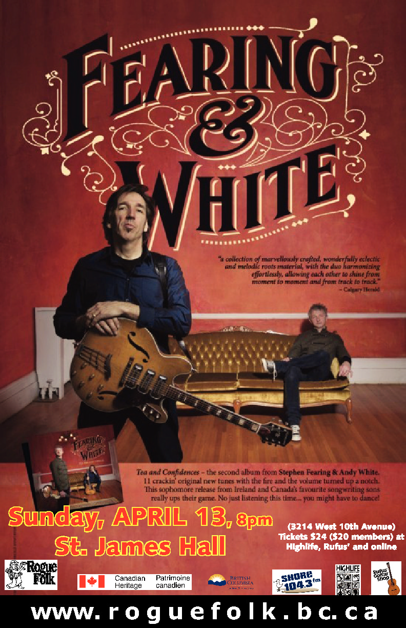 Stephen Fearing, Andy White @ St. James Community Hall Apr 13 2014 - May 13th @ St. James Community Hall