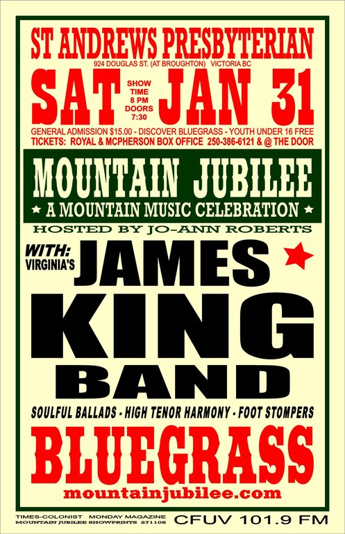 BLUEGRASS: James King Band @ St. Andrews Presbyterian Church Jan 31 2009 - May 14th @ St. Andrews Presbyterian Church