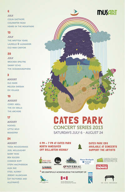 Cates Park Concert 2013 #1: Coldwater Road, HEARD IN THE MOUNTAINS, Colin Easthope @ Cates Park Jul 6 2013 - May 6th @ Cates Park