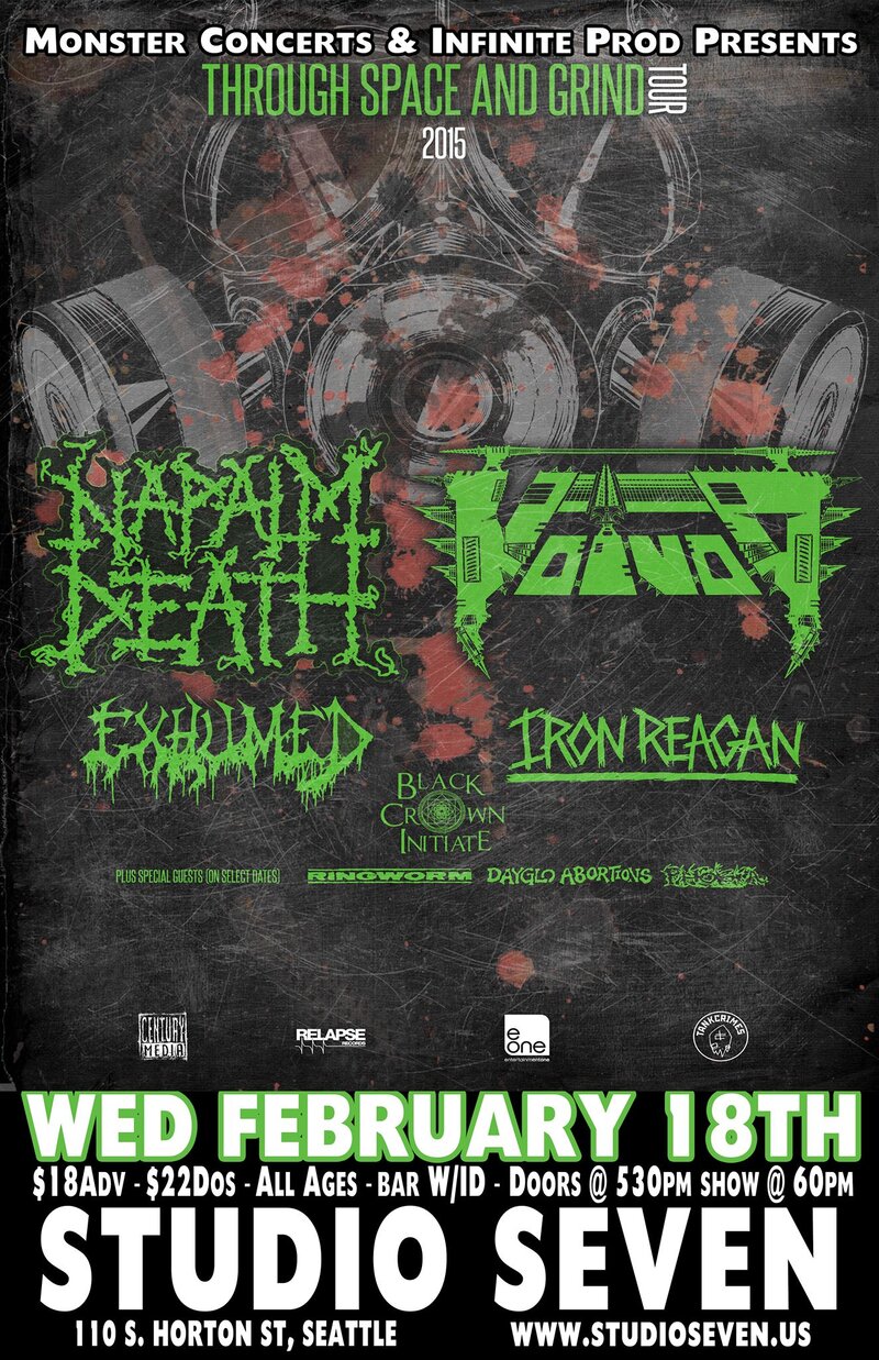 Napalm Death, Voivod, Exhumed, Iron Reagan, Black Crown Initiate, Theories, Xoth @ Studio Seven - Feb 18, 2015