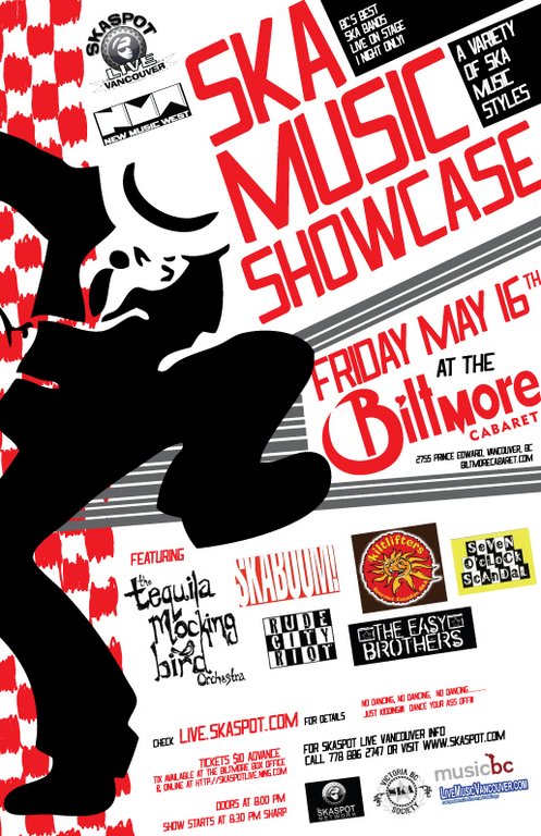 BC's Top Ska Bands Showcase for the New Music West Festival: Skaboom!, Kiltlifters, The Easy Brothers, Rude City Riot, SEVEN O'CLOCK SCANDAL, Tequila Mockingbird Orchestra @ The Biltmore Cabaret May 16 2008 - May 9th @ The Biltmore Cabaret