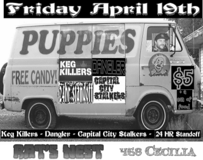 KEG KILLERS - DANGLER - CAPITAL CITY STALKERS - 24 HR STANDOFF: The Keg Killers, Capital City Stalkers, 24 HR Standoff, Dangler @ Ratsnest Studio - Apr 19, 2013
