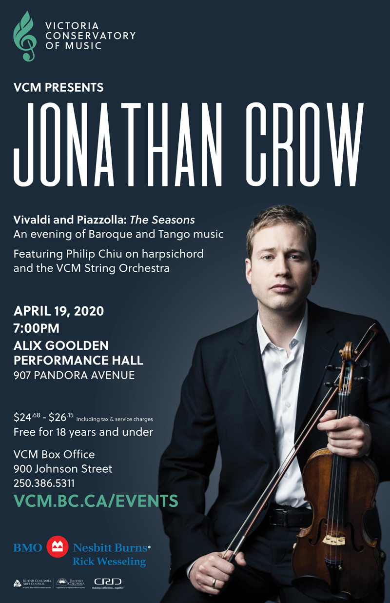VCM Presents Jonathan Crow: Jonathan Crow @ Alix Goolden Performance Hall - Apr 19, 2020