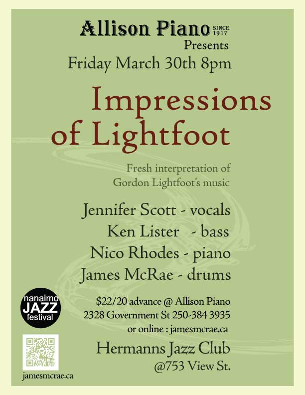Impressions of Lightfoot: James McRae , Jennifer Scott, Nico Rhodes, Ken Lister @ Hermann's Jazz Club Mar 30 2018 - May 27th @ Hermann's Jazz Club