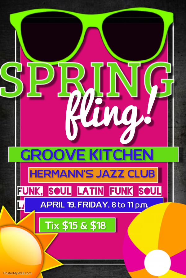 Groove Kitchen's Spring Fling: Dave Anderson (guitar/vox), Pedro Arbour  (drums/vox), Eric The Red (Saxophones), Steve Moyer (bass/vox), Adrian Chamberlain (keyboards) @ Hermann's Jazz Club Apr 19 2019 - May 7th @ Hermann's Jazz Club