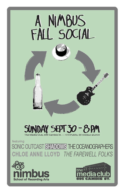 A NIMBUS FALL SOCIAL!: Sonic Outcast, Shadows, Oceanographers, Chloe Anne Lloyd, The Farewell Folks @ The Media Club Sep 30 2012 - May 8th @ The Media Club