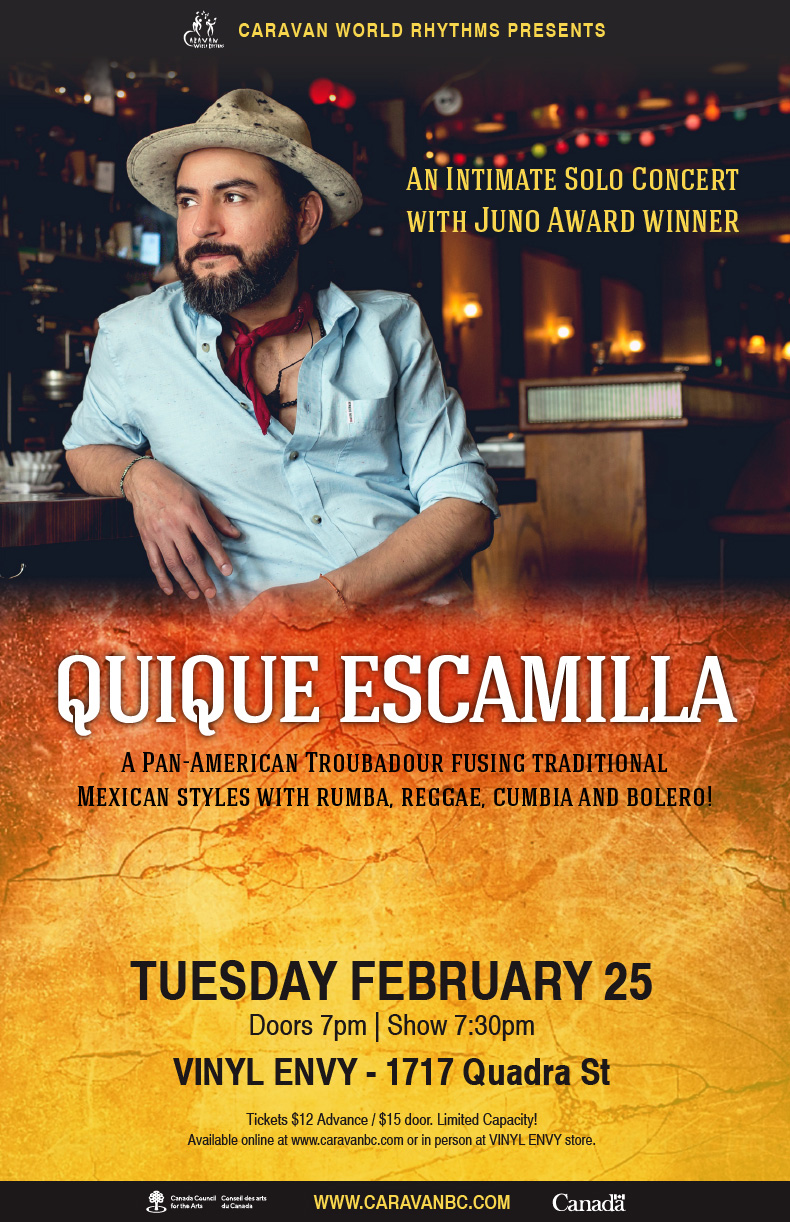 Caravan World Rhythms Presents: QuiQue Escamilla (Mexican-Canadian Juno Award-Winning Guitarist) @ Vinyl Envy - Feb 25, 2020
