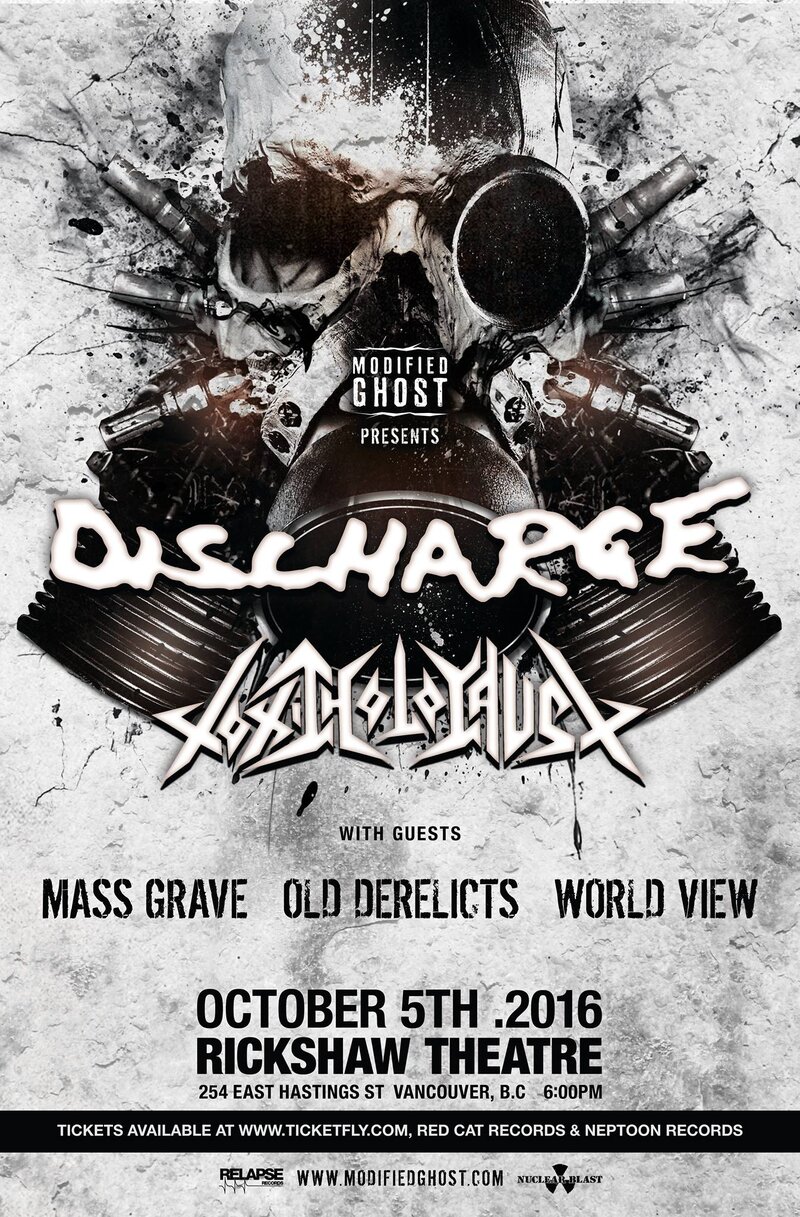 Discharge, Toxic Holocaust, Mass Grave, Old Derelicts, World View @ Rickshaw Theatre Oct 5 2016 - May 7th @ Rickshaw Theatre