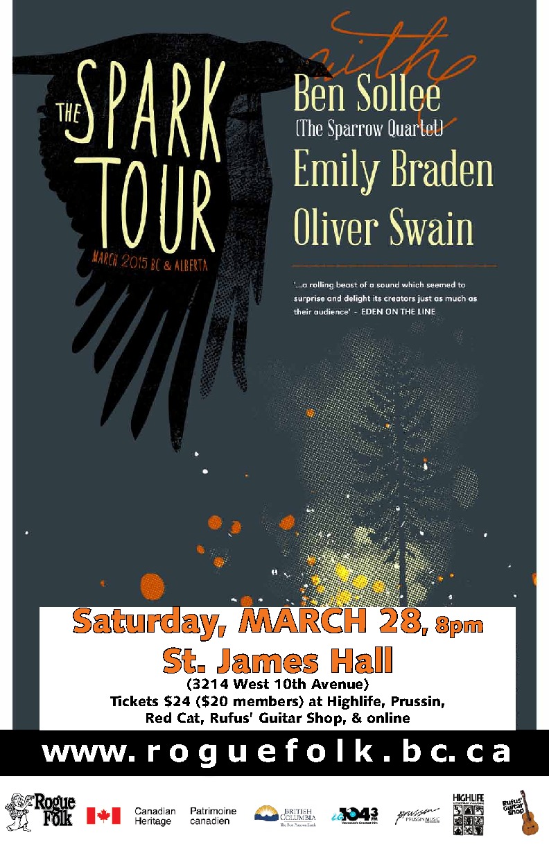 Oliver Swain, Ben Sollee, Emily Braden @ St. James Community Hall Mar 28 2015 - May 6th @ St. James Community Hall