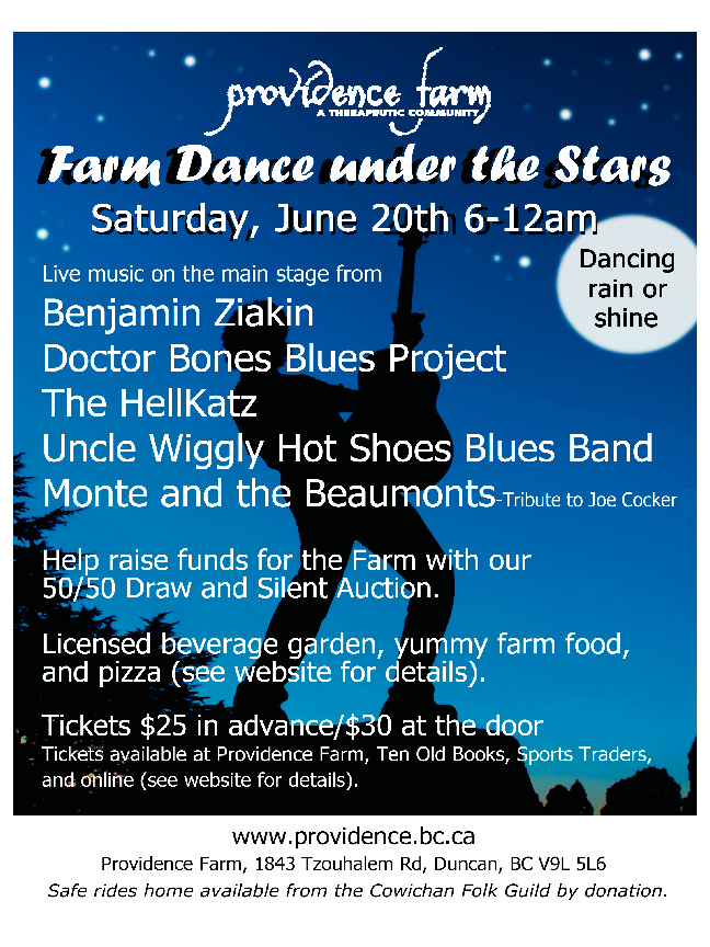 Farm Dance Under the Stars: Uncle Wiggly Hot Shoes Blues Band, The Hellkatz, Benjamin Ziakin, DOCTOR BONES BLUES PROJECT, Monte and the Beaumonts - Tribute to Joe Cocker @ Providence Farm Jun 20 2015 - May 7th @ Providence Farm