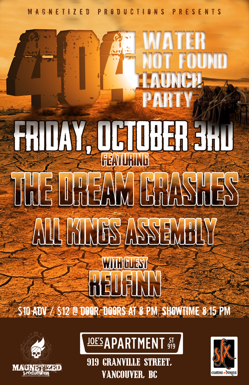 404 Water Not Found: The Dream Crashers, All Kings Assembly, RedFinn @ Joe's Apartment Oct 3 2014 - May 11th @ Joe's Apartment