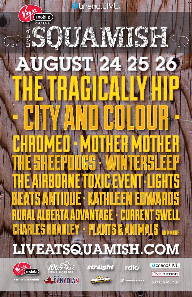 Current Swell, The Tragically Hip, City and Colour, Mother Mother, Chromeo, The Sheepdogs, Beats Antique, The Rural Alberta Advantage @ Live at Squamish Festival - Aug 25, 2012