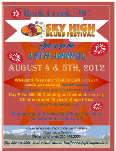 David Gogo, The Twisters, Sherman Doucette, Lazy Mike  & the Rockin' Recliners, Jimmy Bowskill @ Sky High Blues Festival Aug 4 2012 - May 6th @ Sky High Blues Festival