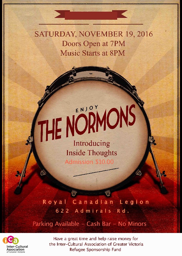 Fundraiser Dance- Intercultural Association (ICA) Refugee Sponsorship Fund: The Normons, Inside Thoughts @ Esquimalt Legion Nov 19 2016 - May 6th @ Esquimalt Legion