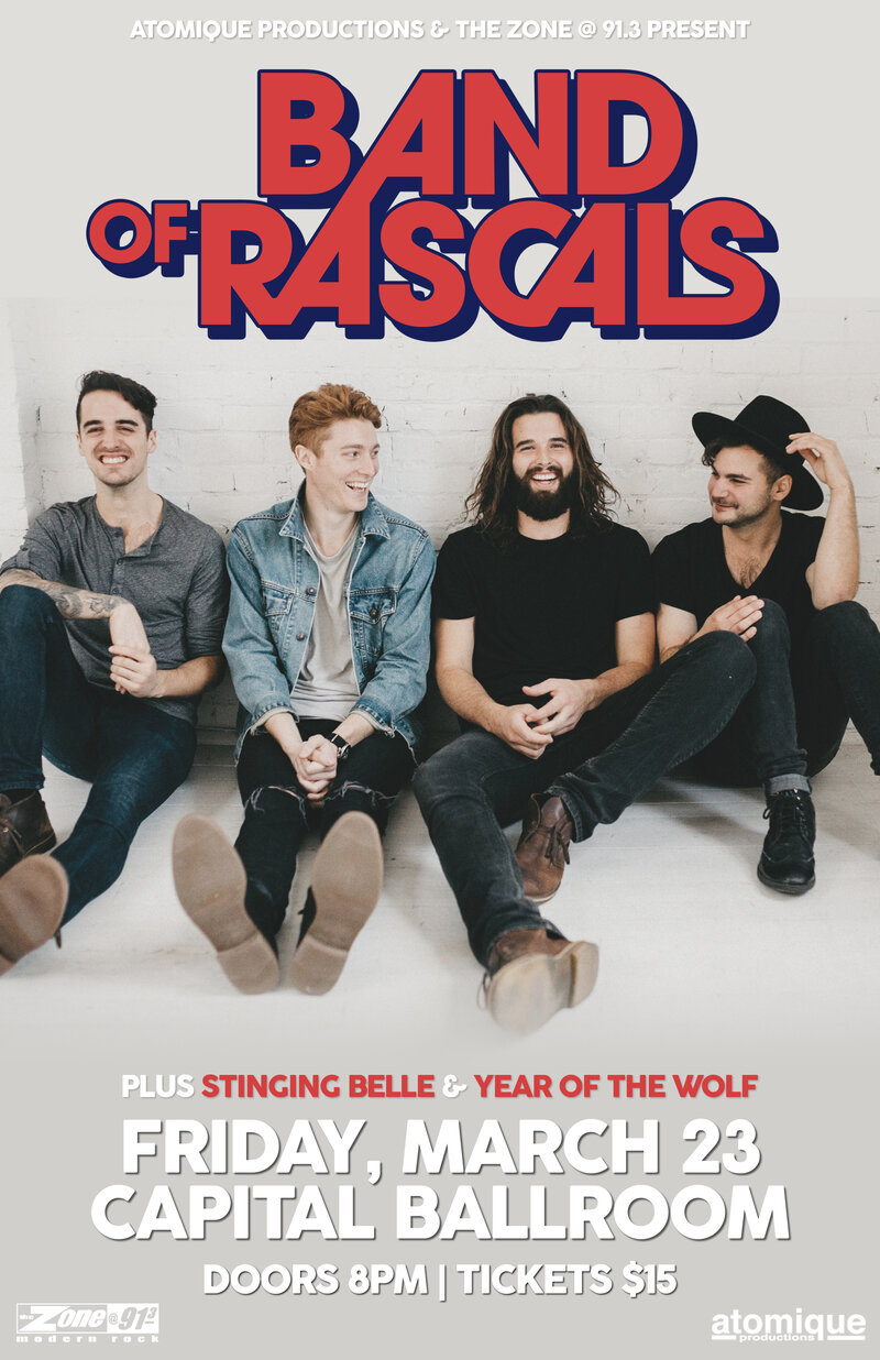 Band of Rascals, Stinging Belle, Year of the Wolf @ Capital Ballroom Mar 23 2018 - May 7th @ Capital Ballroom