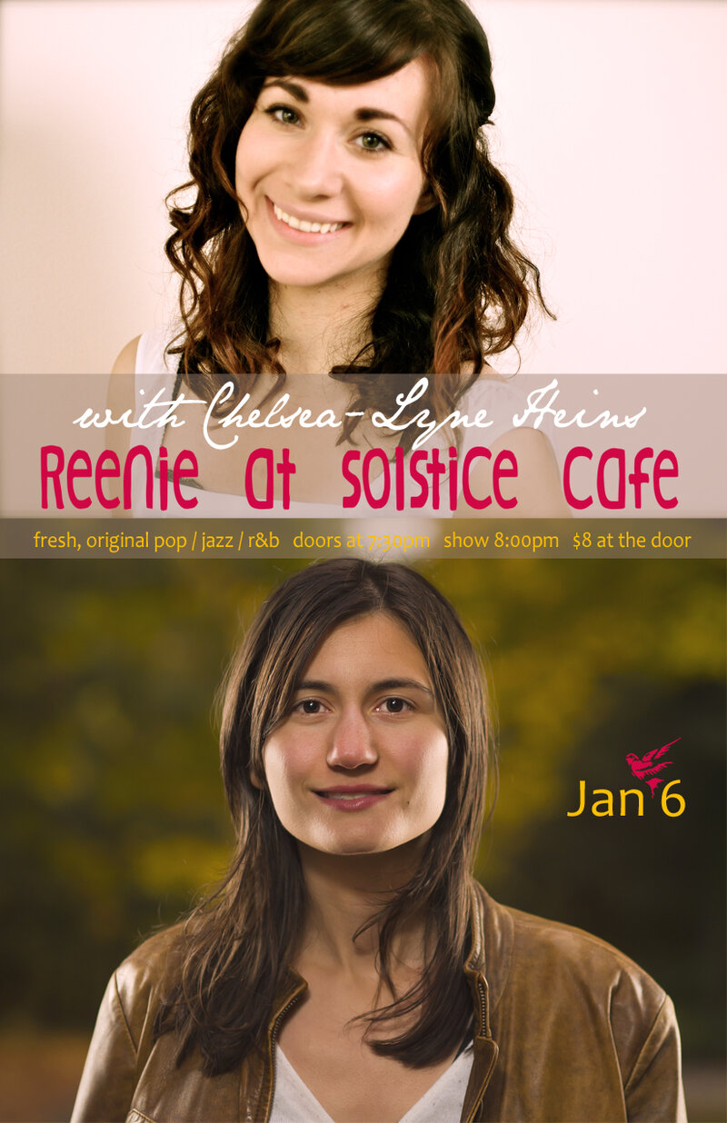 FRESH ORIGINAL POP/JAZZ PROJECT REENIE, and Chelsea-Lyne Heins @ The Solstice Cafe & Lounge Jan 6 2012 - Jun 7th @ The Solstice Cafe & Lounge