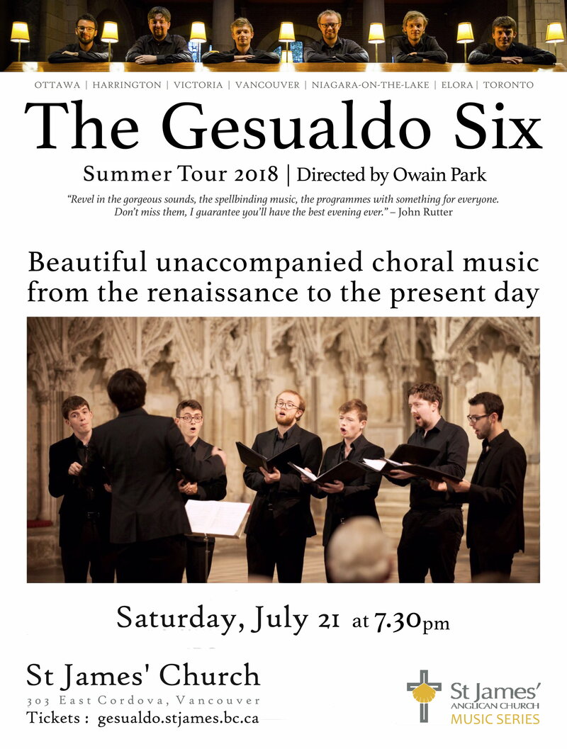 The Gesualdo Six, Owain Park @ St James' Church - Jul 21, 2018