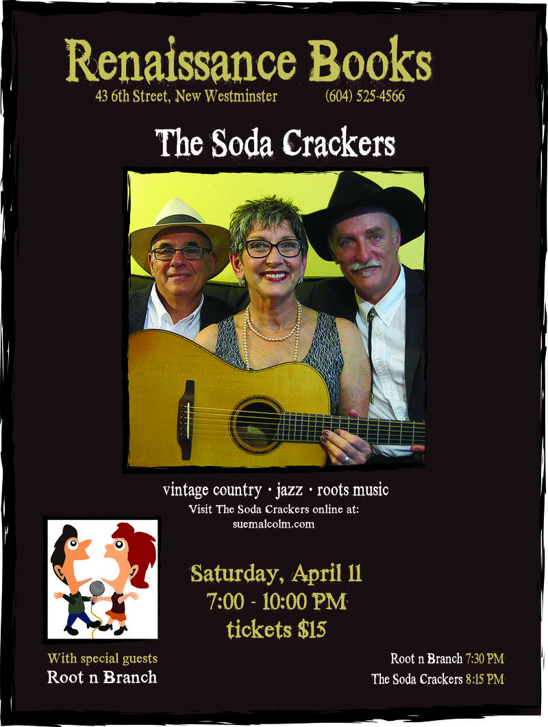 In-store concert: The Soda Crackers, Root n Branch @ Renaissance Books 43 - 6th St., Apr 11 2015 - Jun 7th @ Renaissance Books 43 - 6th St.,